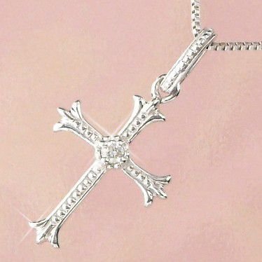 十字架 ネックレス ダイヤモンド クロスモチーフ 4月誕生石 天然石 