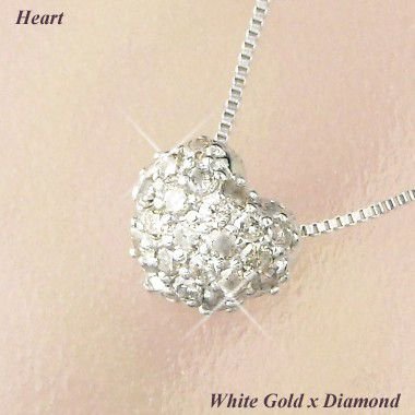 パヴェ ネックレス 天然ダイヤモンド 4月誕生石 k18wg 18金ホワイト