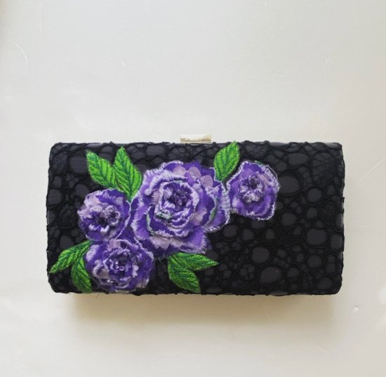 TADASHISHOJI 花柄刺繍レース 2Wayクラッチバッグ Black | タダシ