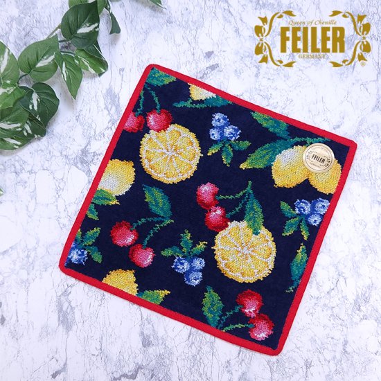 フェイラーFEILER タオルハンカチ LA FRUTTA ラフルッタ ネイビー/赤 25cm 小売店限定デザイン ※メール便対応 LFT25983