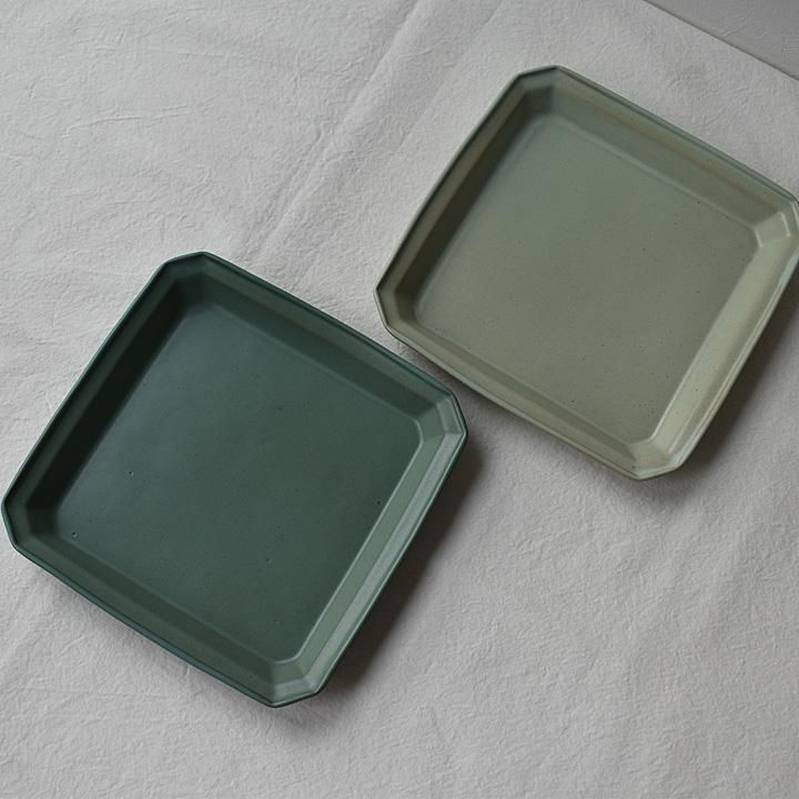 吉田健宗色釉リム角皿（薄緑/濃緑） - 暮らすうつわ とうもん