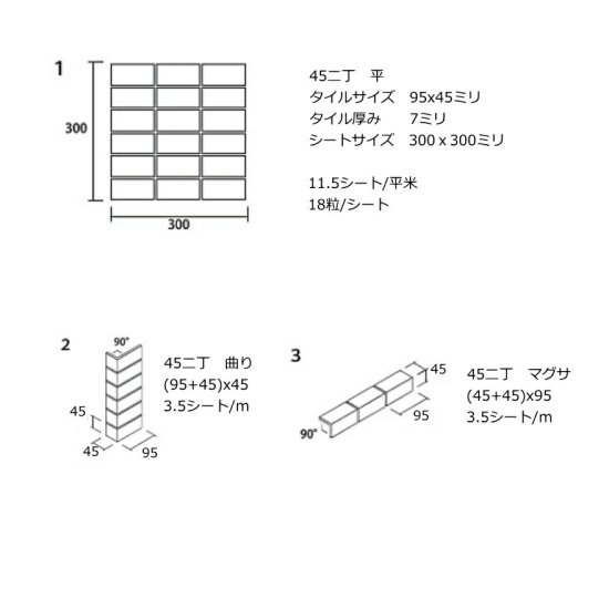 モザイクタイル シート 磁器 45二丁 50二丁 モザイク 45X95ミリ タイル フラット 平面 横筋面 グラス アルファ 耐熱 耐水 耐火 美濃焼  アパート 補修 DIY - タイル通販タイルオンライン