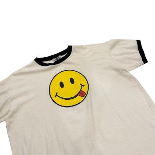 Made in USA!! 1990s Smile print linger T-shirt (size L)