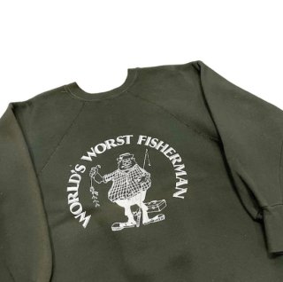 1960s!! Vintage cotton sweat shirt ''WORLDS WORST FISHERMAN'' (size M)