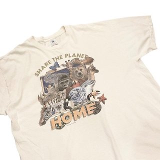 1990s!! Old animals print T-shirt (size XXL)
