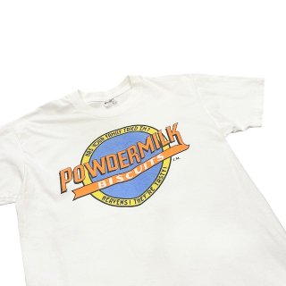 Made in USA!! 1980s "POWDER MILK BISCUITS" logo design T-shirt (size L)
