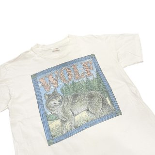 Made in USA!! 1990s "WOLF" Good design print T-shirt (Ź)