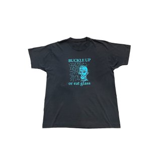 1980s!! "BUCKLE UP or eat glass" design print T-shirt (Ź)