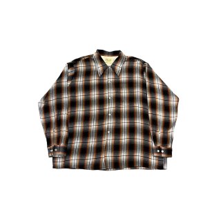 1960-70s!! Vintage "ARROW" rayon ombre check shirt (size XL)