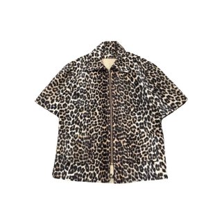 1960s!! Vintage fakefur animal pattern zipup S/S shirt (Ź)