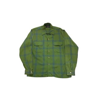 1960s!! "WORSTED TOUCH" Vintage rayonacetate check shirt (Ź)