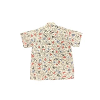 1950s!! Vintage seersucker mulch print S/S shirt (Ź) 