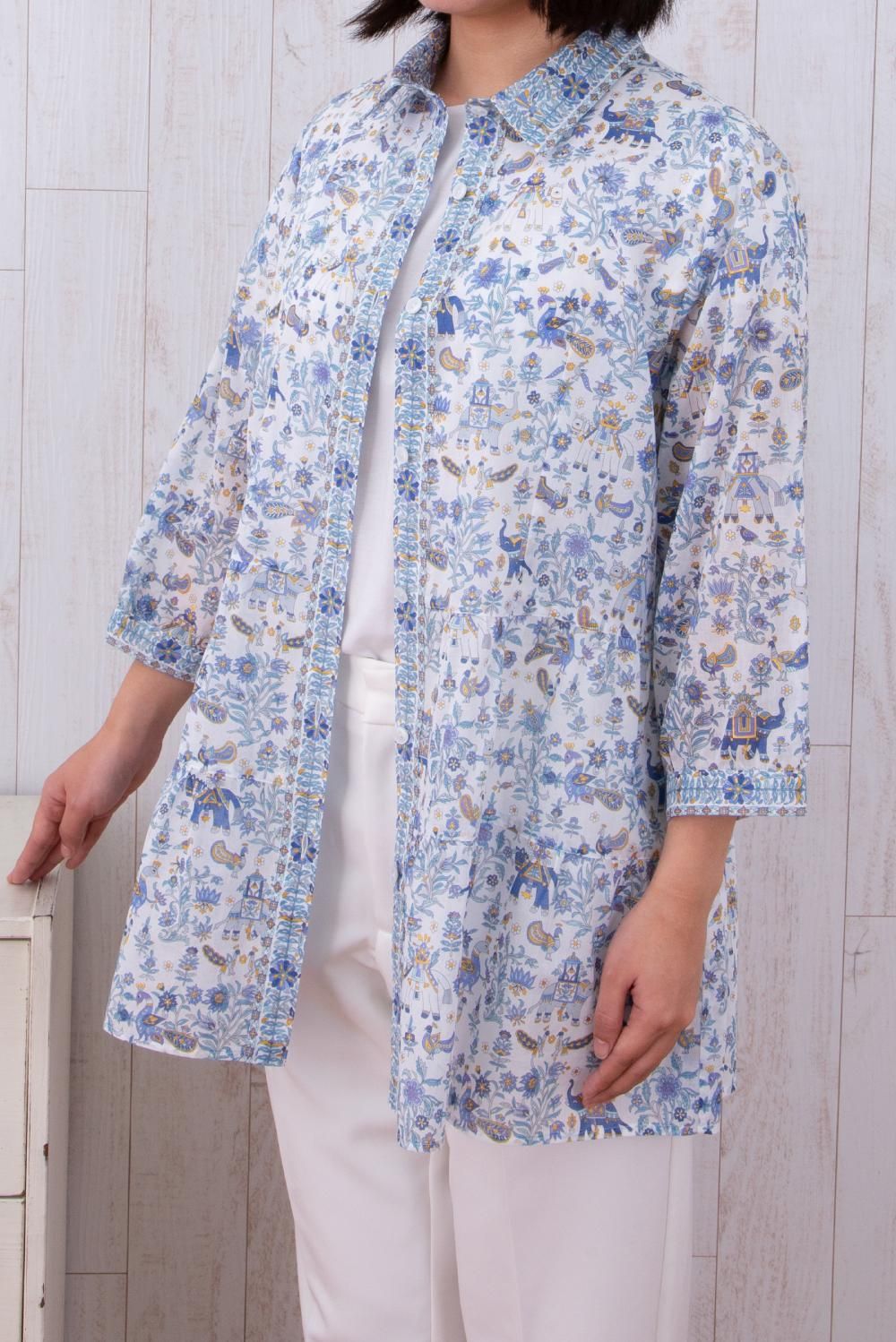 ティアード切替シャツブラウス  バローダ  サックスホワイト