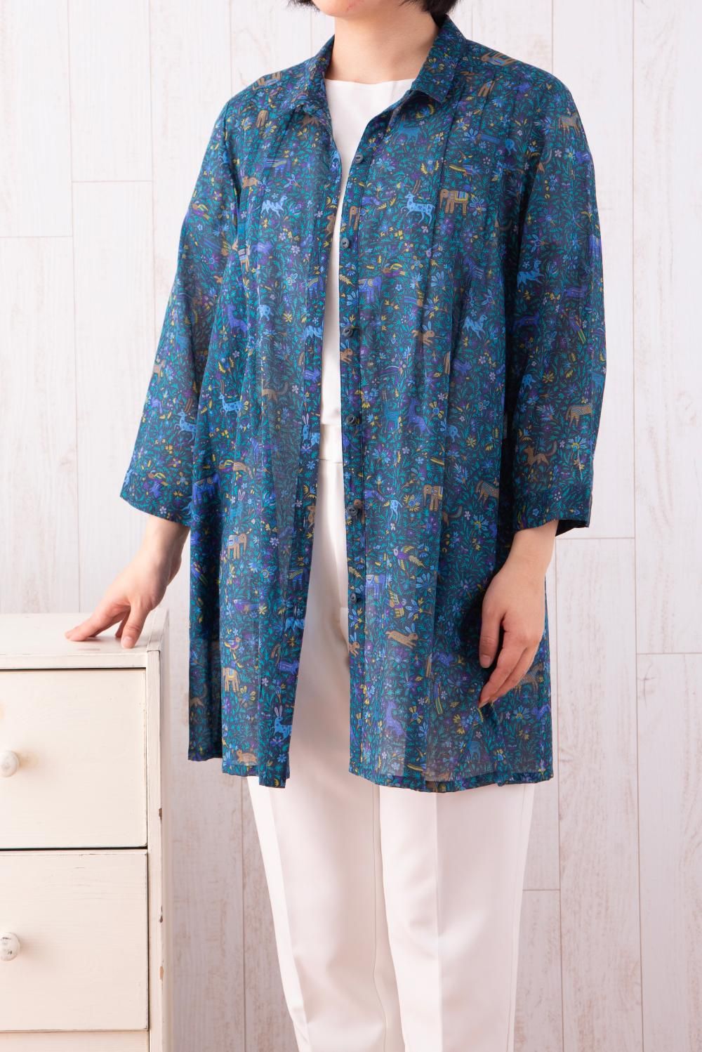 シャツ襟タックブラウス オアシス ロイヤルブルー - 山本仁商店