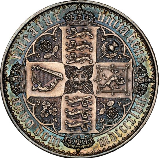 1847 ヴィクトリア女王 トーン ゴチッククラウン 銀貨 NGC RF58