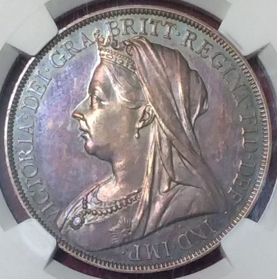 動画あり】1893 イギリス クラウン銀貨 トーン ヴィクトリア女王 NGC