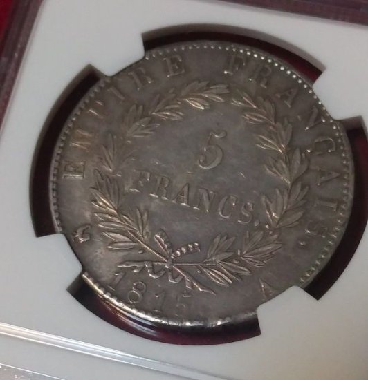 1815年 フランス 5フラン銀貨 ナポレオン1世 百日天下 良い NGC AU55