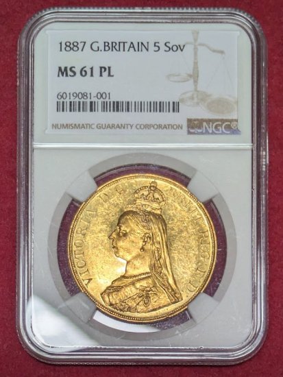 動画あり】1887 イギリス ５ポンド 金貨 ヴィクトリア女王 英国 NGC MS61PL ５ソブリン ビクトリア ジュビリー ヘッド - シマダコイン