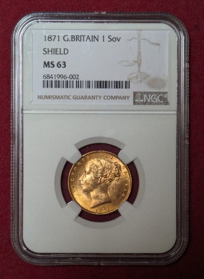 動画あり】1871 イギリス ヴィクトリア女王 ソブリン金貨 NGC MS63 英国 ビクトリア アンティークコイン - シマダコイン