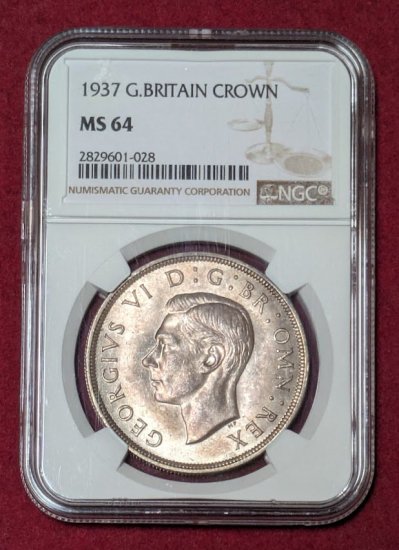 動画あり】1937 イギリス ジョージ６世 クラウン銀貨 英国 国王 NGC MS64 - シマダコイン