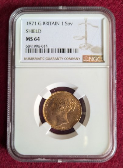 動画あり】1871 イギリス ヴィクトリア女王 ソブリン金貨 NGC MS64 Die29 英国 ビクトリア アンティークコイン - シマダコイン