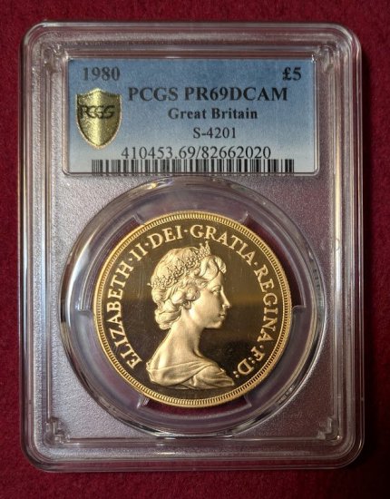 動画あり】1980 イギリス エリザベス2世 5ポンド 金貨 英国 PCGS-PR69 DCAM - シマダコイン