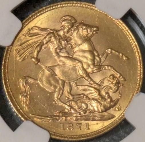 1871 イギリス ヴィクトリア女王 ソブリン金貨 St.G NGC MS64