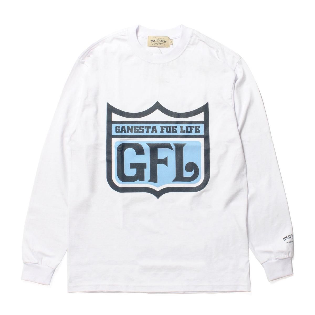 GFL Logo Print L/S Tee WHITE/NAVY-SKY BLUE (M～2XLサイズ) - westwear