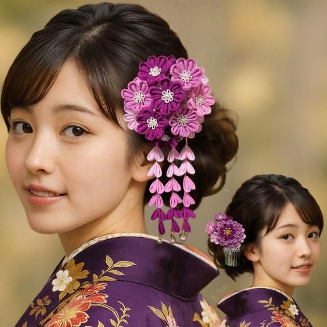 結紫花(ゆいしか)|つまみ細工髪飾りセット 成人式・卒業式(S041)