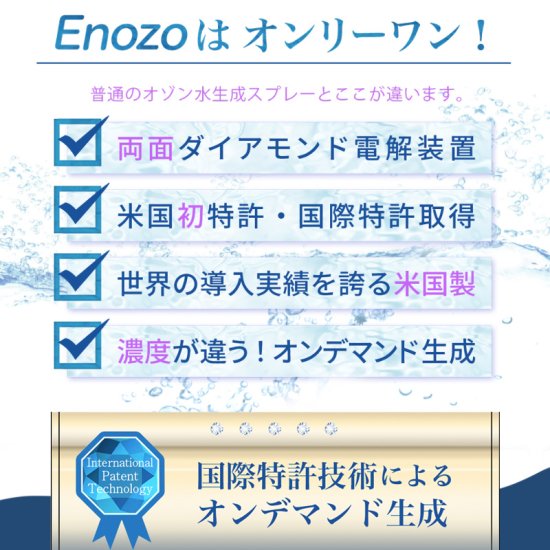 US製 日本初上陸 】 除菌・消臭に！ オゾン水除菌スプレー Enozo イノゾ