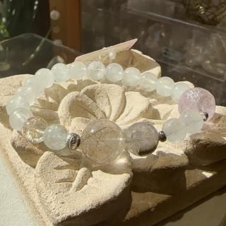 トパーズ&シルバールチルクォーツ&ハーキマークリスタル&セイクリッドセブン&プラチナクォーツ デザインブレスレット 【02】