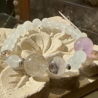 トパーズ&シルバールチルクォーツ&ハーキマークリスタル&セイクリッドセブン&プラチナクォーツ デザインブレスレット 【03】