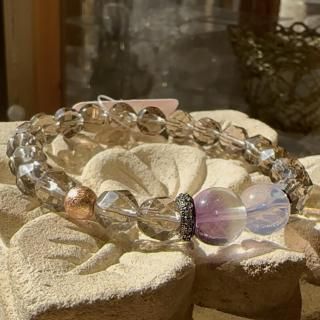 スモーキークォーツ&スコロライト&フローライト&ギベオン デザインブレスレット 【01】