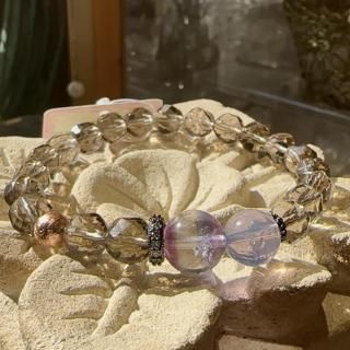 スモーキークォーツ&スコロライト&フローライト&ギベオン デザインブレスレット 【02】