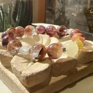 オーラライト23&リビアングラス&ホワイトラブラドライト&グリーンガーネット デザインブレスレット 【01】