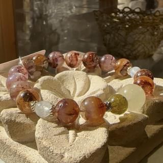 オーラライト23&リビアングラス&ホワイトラブラドライト&グリーンガーネット デザインブレスレット 【02】