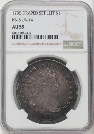 1795年（Draped Bust, Off-Center, B-14, BB-51の型番） アメリカ １ドル銀貨 NGC AU55 -  アンティークコインヴァンガード ｜ アンティークコイン投資の最先端