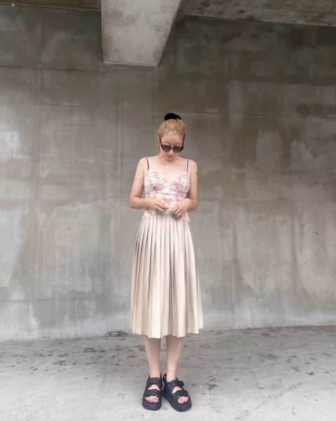 vintagesatin pleats skirt