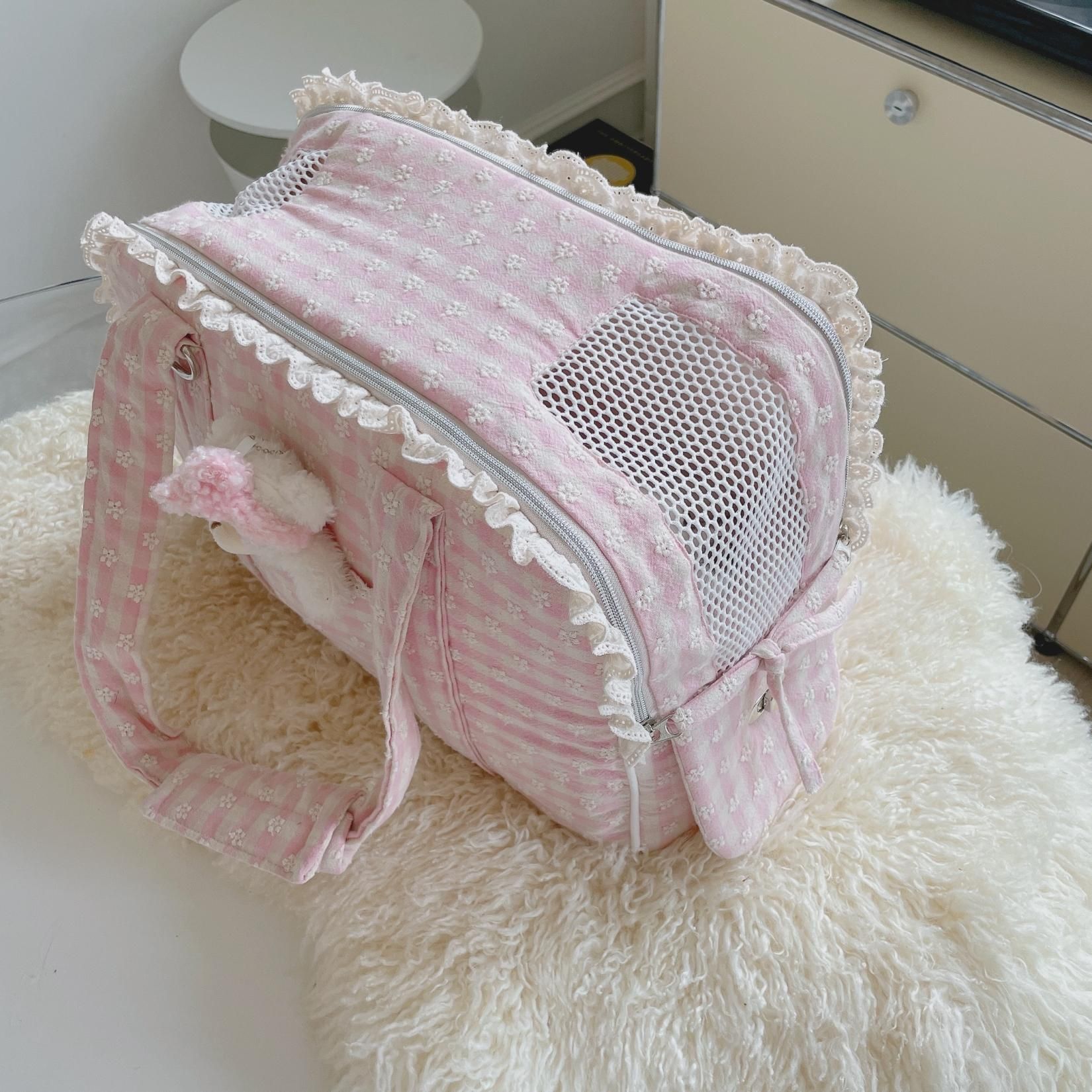 AJIBAG CUBE EMB [Pink Check] - BABIANA JAPAN