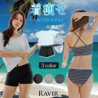 シンプルな定番スポブラ体形カバー水着4点セット