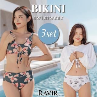 ロンT付き胸元カットアウト花柄ビキニ3点セット