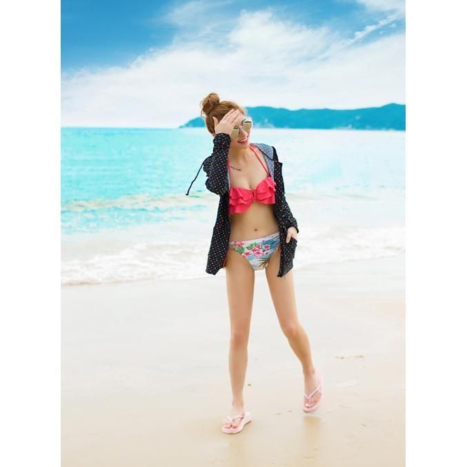 水着・ラッシュガード THEREDTHREAD BIKINI PRINT SWEAT1 TOYS SALE】カラフルドット柄パーカーラッシュガード - 水着