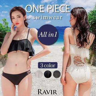 バックレースアップチュールフレアワンピース水着