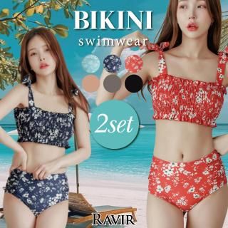 ショルダーリボンシャーリングブラ×ハイウエストパンツビキニ2点セット