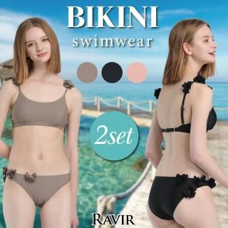 ショルダーとショーツにお花をあしらったビキニ2点セット
