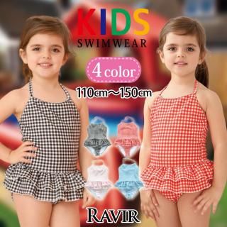 ギンガムチェック柄二段フリルワンピースKIDSキッズ子供用水着