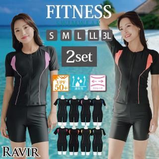 スイムキャップ付きスリムライン半袖3点セットFitnessフィットネス運動系水着