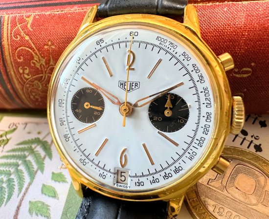 HEUER クロノグラフ デイト】OH済 1940年代 ホイヤー タグホイヤー TAG Heuer 手巻き メンズ アンティーク時計 ビンテージ 646