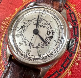 ڥ᥹ Υա HERMES Chronograph Wristwatch 1940ǯ ƥ ӥơ ӻ antique watch 746