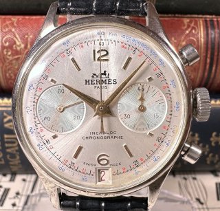 ڥ᥹ Υա HERMES Chronograph Wristwatch 1940ǯ ƥ ӥơ ӻ antique watch 733Ĺ
